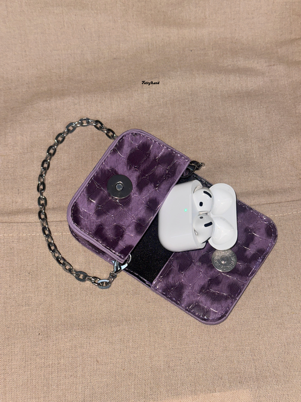 Mini Leather Chain Small Bag Pendant Ipods Earphone Bag Large Capacity Accessory Pu Leopard Print Coin Purse Trendy and Cool