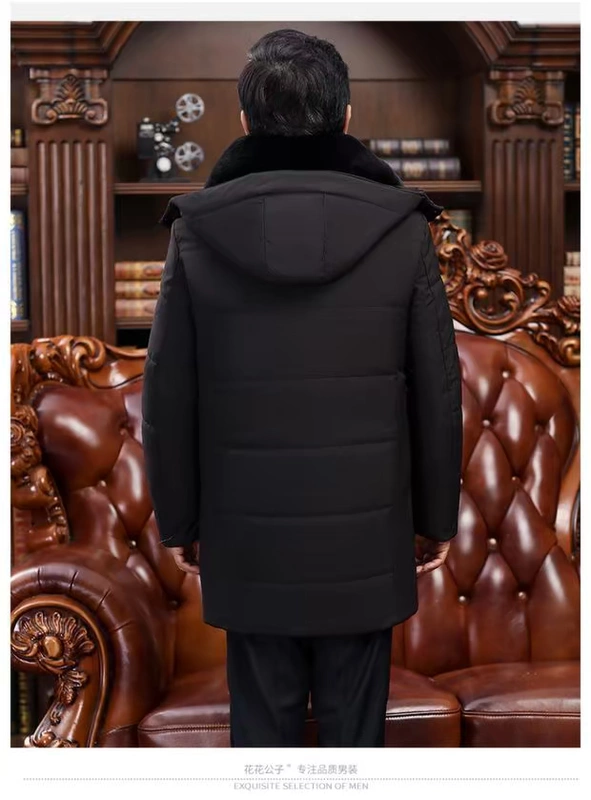 Áo khoác lông cho nam trung niên mùa đông Áo khoác cotton cũ cộng với nhung dày lông cổ áo cha tải áo khoác cotton măng tô nam