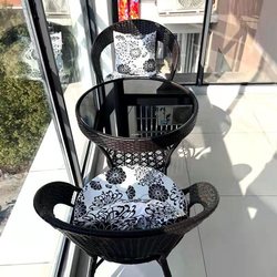 Balcony Tea Table and Chair Combination Rattan Chair Three-Piece Set Modern Waterproof Small Coffee Table Outdoor Courtyard Simple Leisure Back Chair