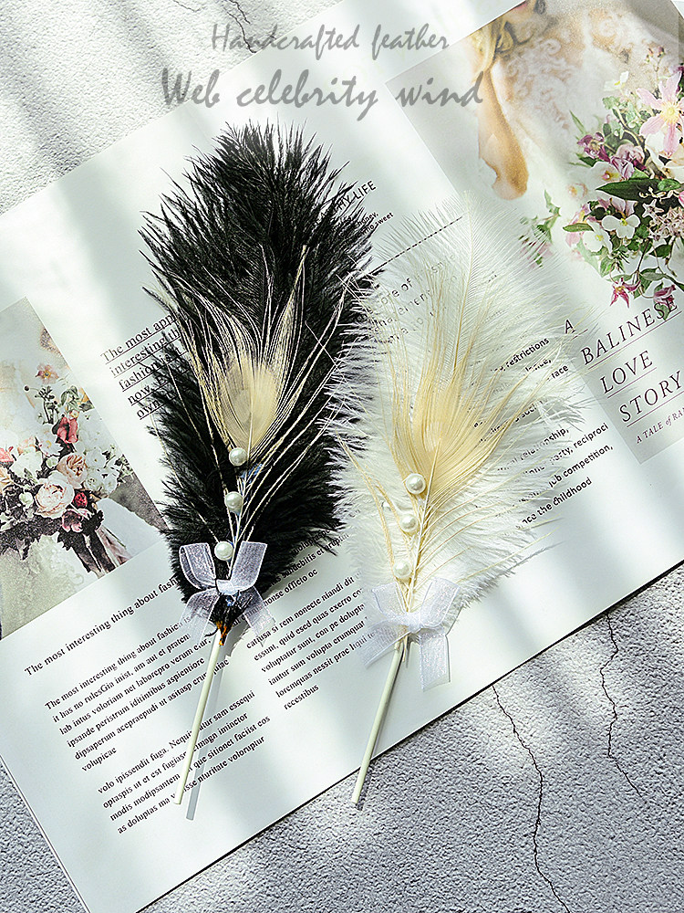 Shake sound net red wind handicraft Ostrich feather peacock hair Nail art Hand feather cosmetics photo photography props