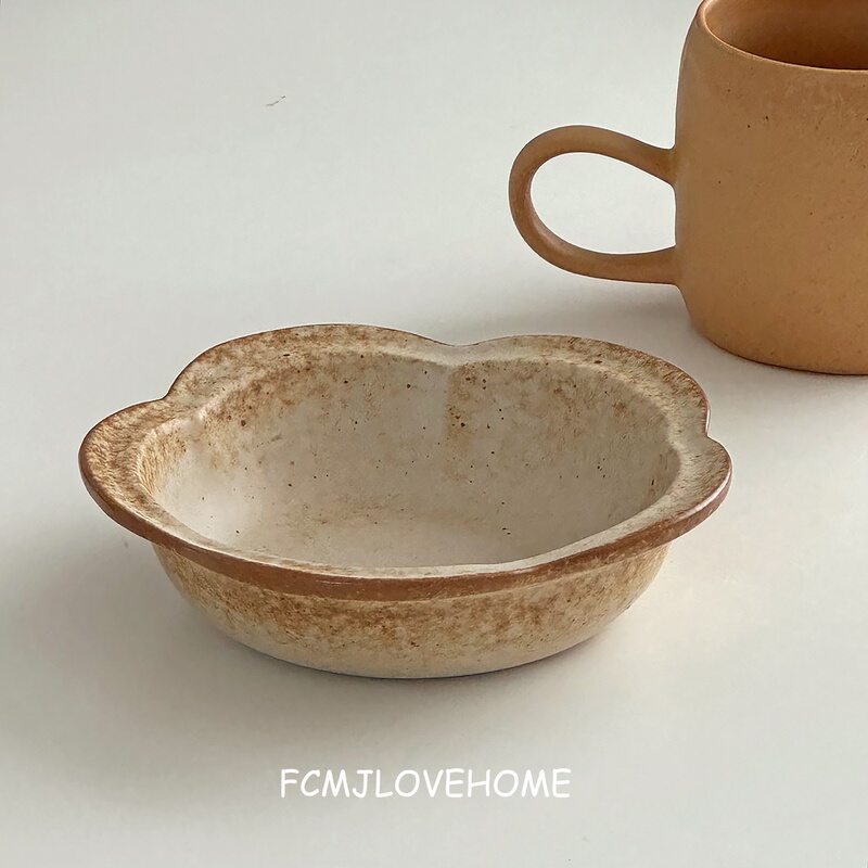 Fcmj - Handmade Coarse Pottery Underglaze Color Kiln-Fired Vintage Wabi-Sabi Style Ceramic Small Dish Plate Rice Bowl Yogurt Bowl Fcmj - Handmade Coarse Pottery Underglaze Color Kiln-Fired Vintage Wabi-Sabi Style Ceramic Small Dish Plate Rice Bowl Yogurt Bowl