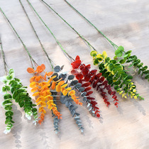 Single eucalyptus leaf simulation green plant plastic flower decorative flower Wedding decoration red and green flower arrangement leaf false leaf