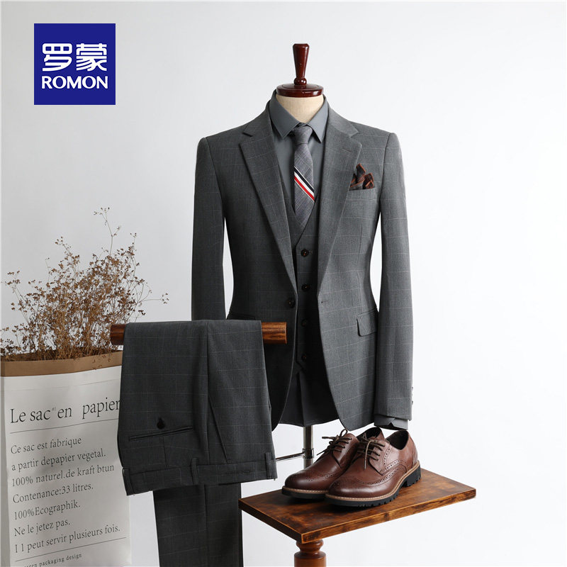 Romon suit suit men's business casual bridegroom suit with three sets of groom wedding gown man-Taobao
