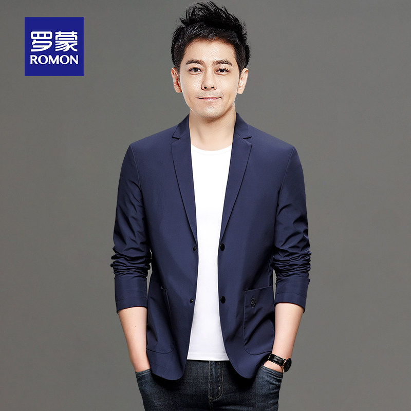 Romon casual suit men's summer new Korean slim handsome small suit men's business ironing-free single west jacket