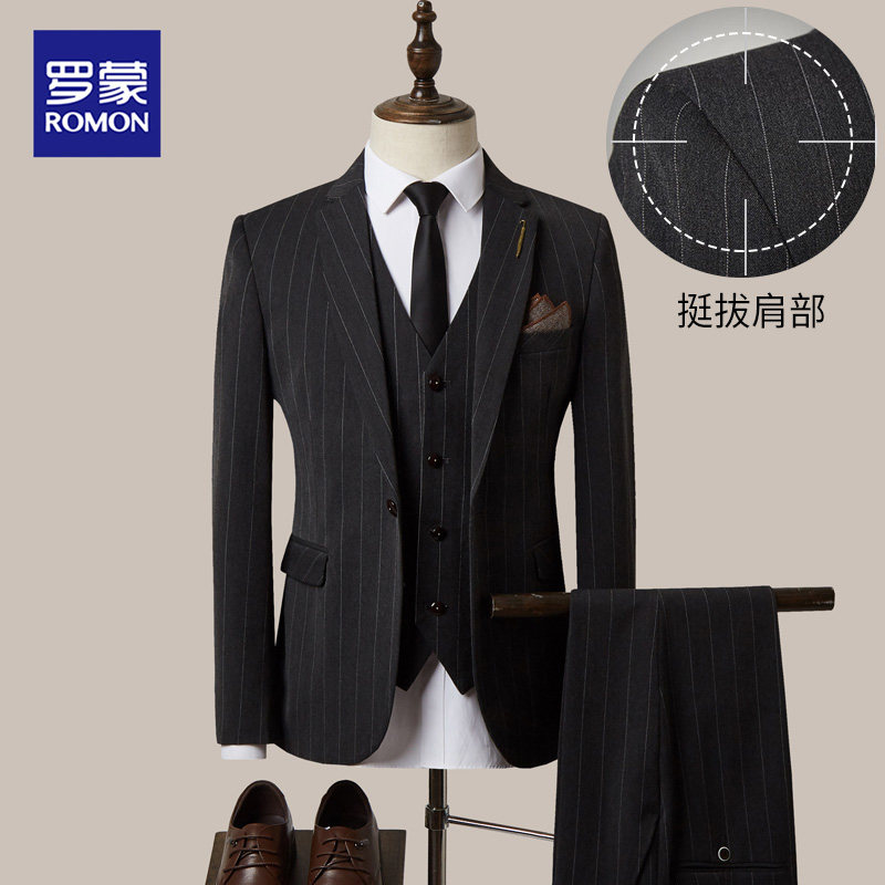 Lomon suit men's suit new fashion slim striped suit young men business casual groom groomsman dress