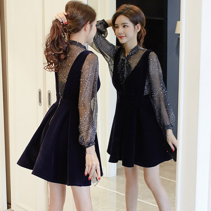 印花蓬蓬连衣裙女春装2018新款时髦套装小香