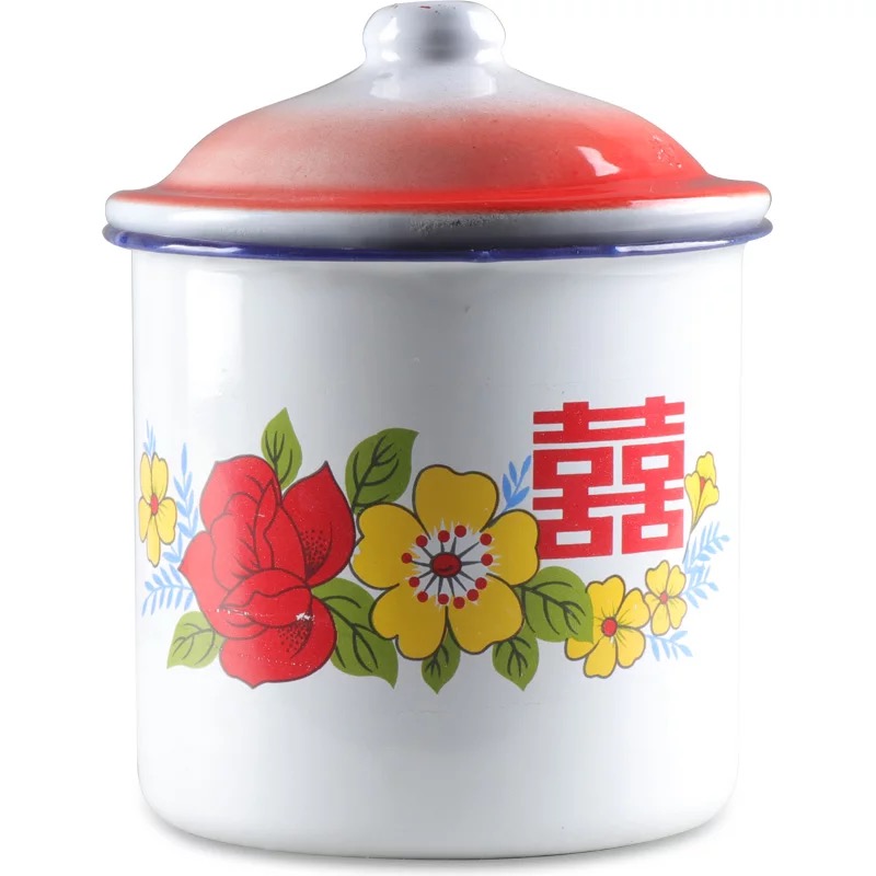 Enamel Enamel tea urn cover cup with freight insurance 】 【 old nostalgia with cover cup with cover cup tea cup