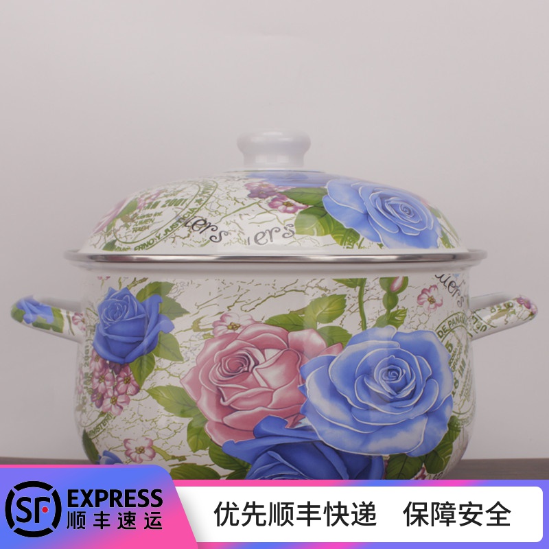 Enamel pot with freight insurance 】 【 ears Enamel soup pot stew pot Enamel porcelain flame burns induction cooker