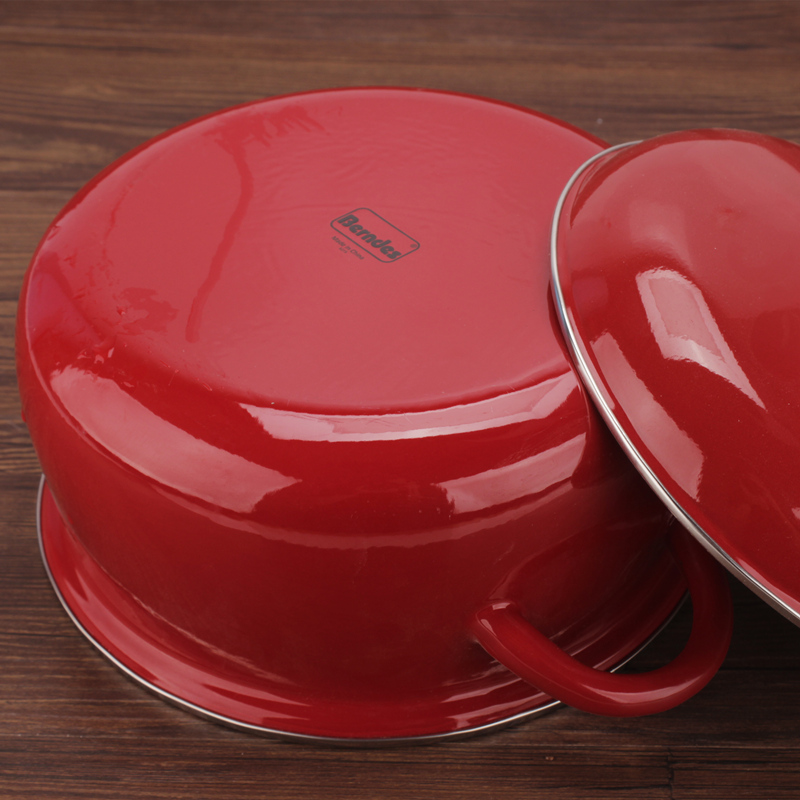 Ehrlich, home upset classic red enamel pot 24 cm 3.9 L checking enamel enamel pot stew pot soup pot the depth