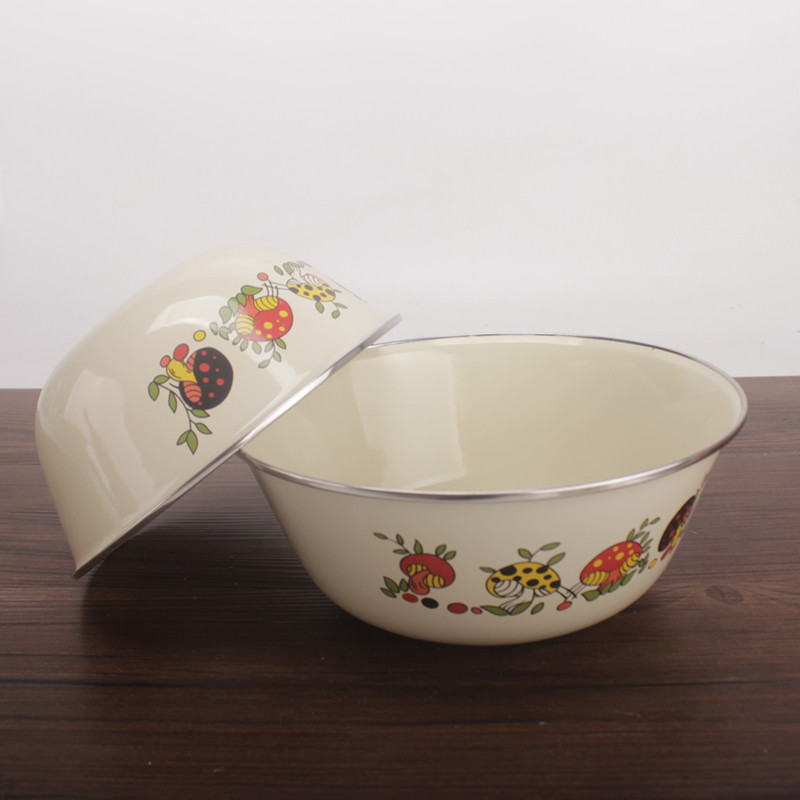 Enamel Enamel fresh salad bowl with lid mixing bowl bowl bowl dish bowl of refrigerator crisper