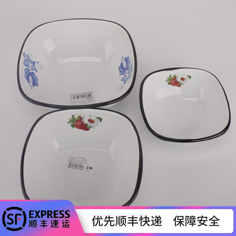 Ukraine exotic flowers enamel salad, Fried rainbow such as bowl abnormity four square 0 plate of pasta dish bowl