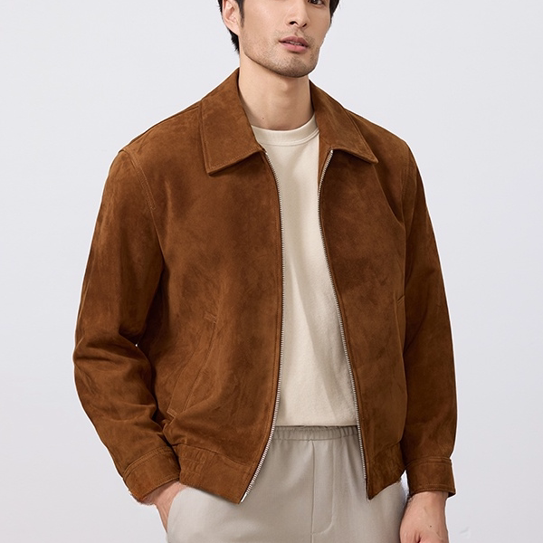 Light Luxury, Simple Style, Imported Mixed Lambskin, Haining Genuine Leather Jacket for Men, Suede Biker Jacket, Trendy