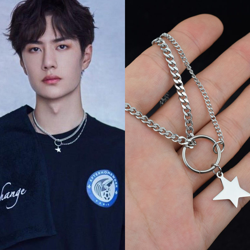 Titanium steel necklace male tide brand clavicle chain female day to day up Wang Yibo the same female net red frigid wind accessories