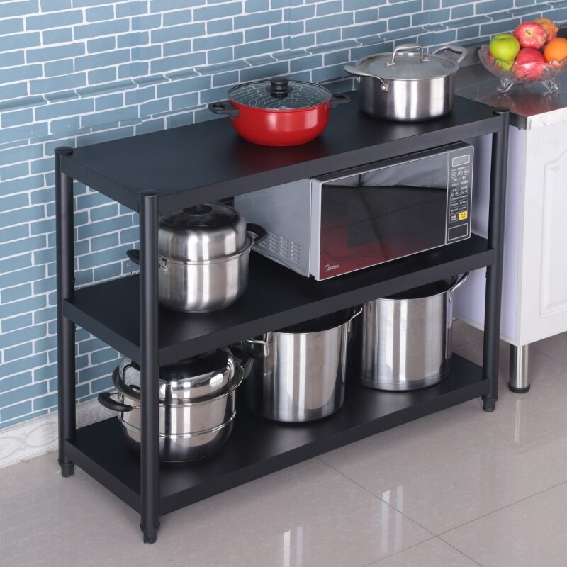 Cabinet thickened kitchen shelving floor type multilayer shelf shelving rack three black storage rack microwave shelf