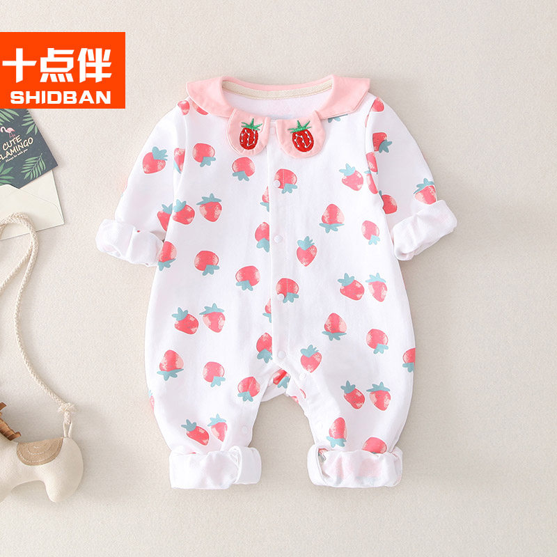 Baby spring clothes 0-3-6 months female baby out climbing clothes long-sleeved net red cute children jumpsuit spring and autumn