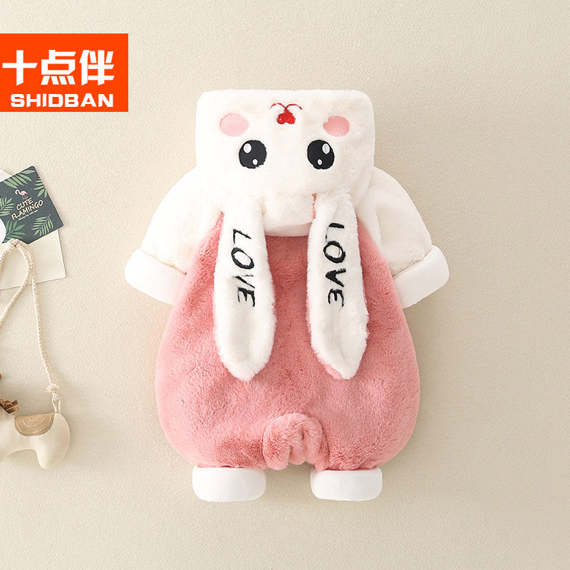 Baby winter clothes with hat thick male and female babies out to hug clothes full moon newborn jumper sweater winter