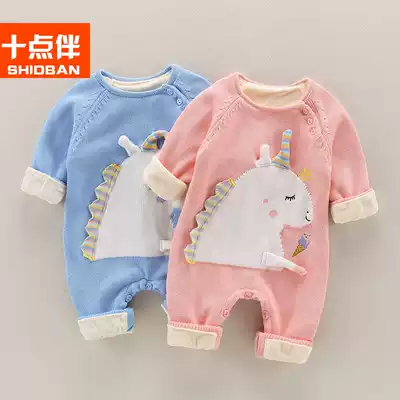 Baby autumn and winter women's sweater clothes thickened baby sweater set men's jumpsuit sweater winter warm