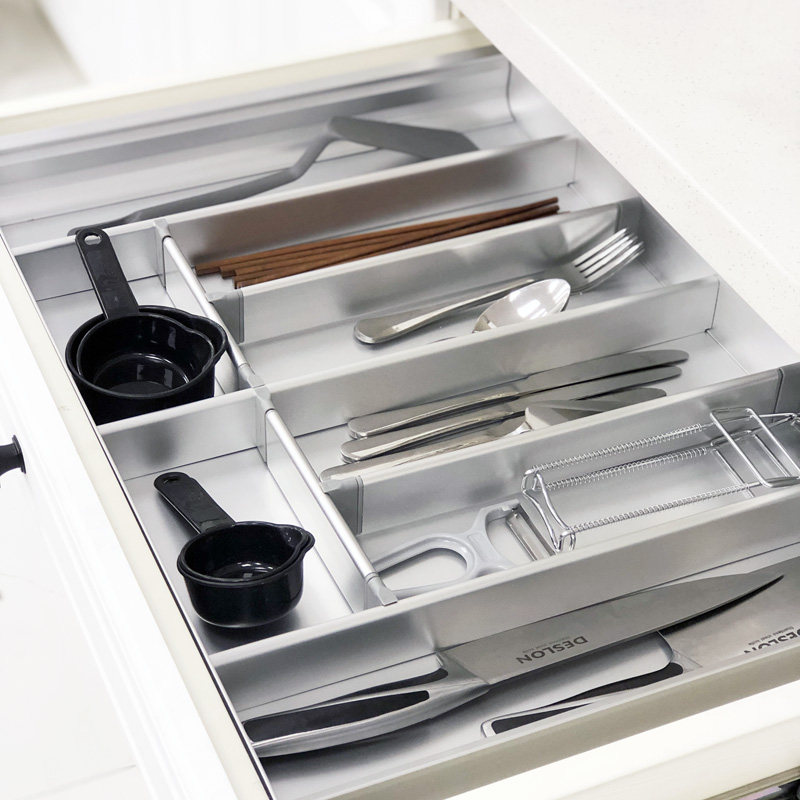 Misku cabinet drawer aluminum alloy knife and fork plate partition box chopsticks knife kitchen tool storage box classification grid