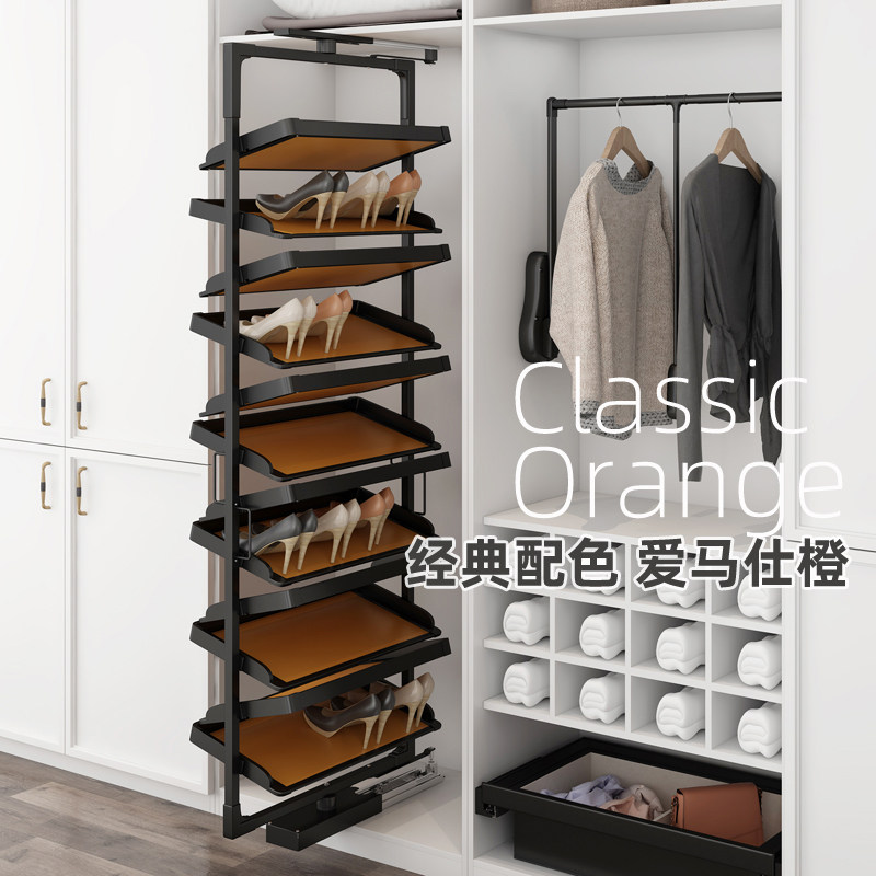 Wardrobe basket 360 degree rotating shoe rack Cloakroom push-pull pants rack Shoe cabinet hardware double-sided pull-out shoe rack custom