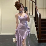 Летнее вечернее платье, юбка, V-образный вырез, изысканный стиль, эффект подтяжки, облегающий крой