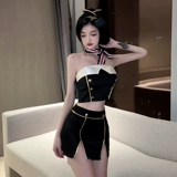 Летний сексуальный топ без лямок, бюстгальтер-топ, военно-морская мини-юбка, комплект, шапка, популярно в интернете