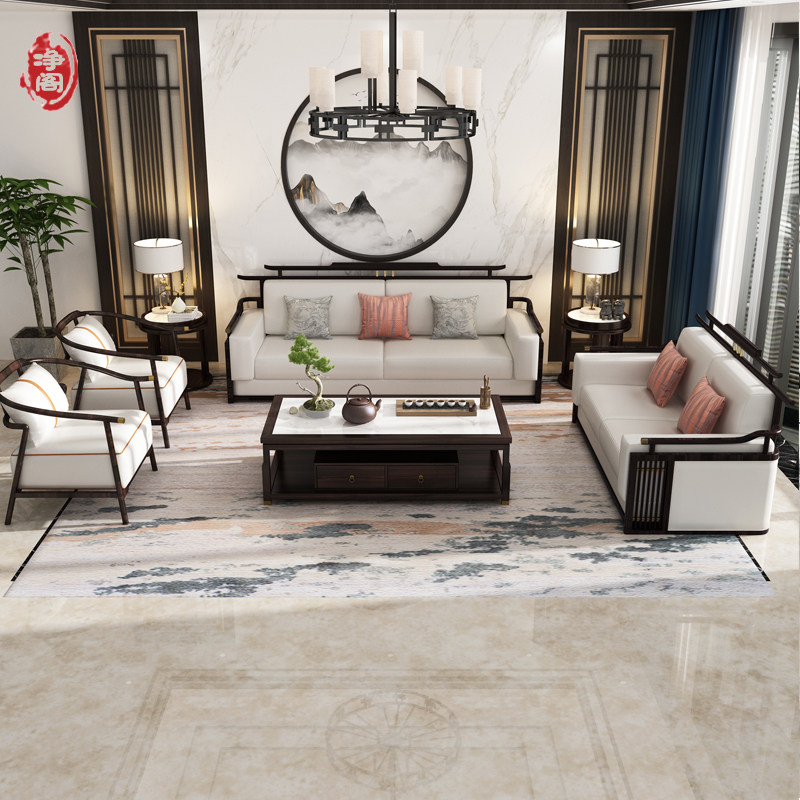 New Chinese-style sofa solid wood 123 modern large-sized villa living room small-sized ebony wood custom combination furniture