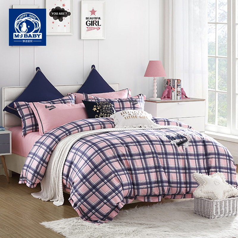 (Same paragraph in the mall) Mengjie baby children's simple four-piece set of pure cotton brushed bed sheets and quilt cover bedding