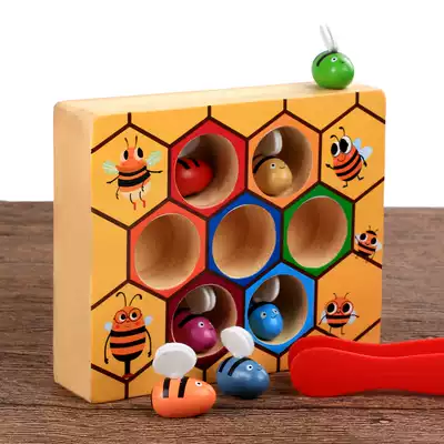 Wooden early education puzzle honeycomb catch worm clip bee game building block pairing 1-2-3 year old children's kindergarten toy