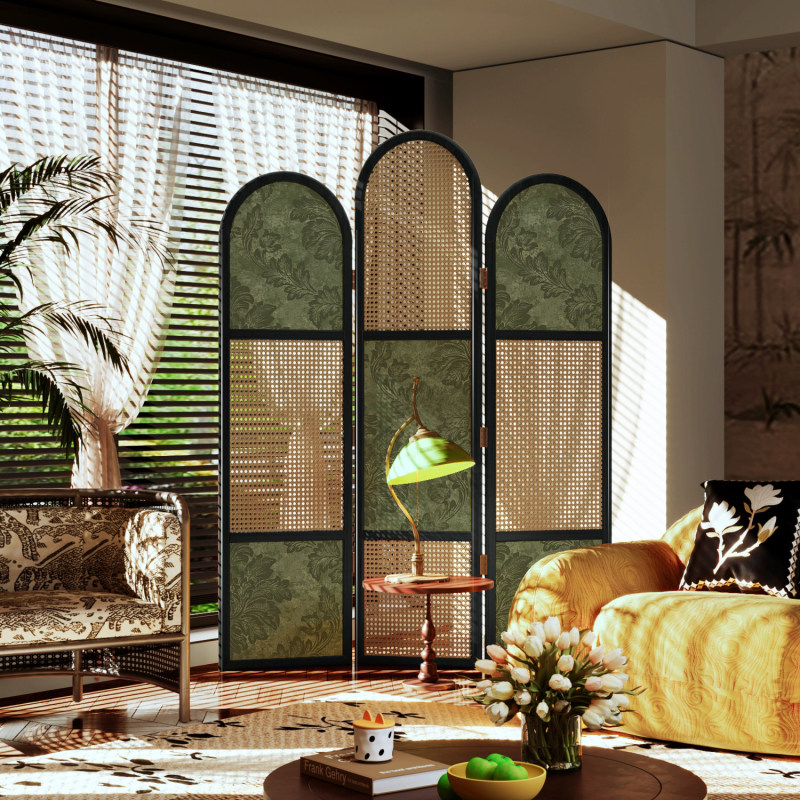 French-Style Green Solid Wood Decorative Screen Partition, Rattan Screen for Living Room Entrance, Hotel Restaurant Lobby Background, Foyer French-Style Green Solid Wood Decorative Screen Partition, Rattan Screen for Living Room Entrance, Hotel Restaurant Lobby Background, Foyer