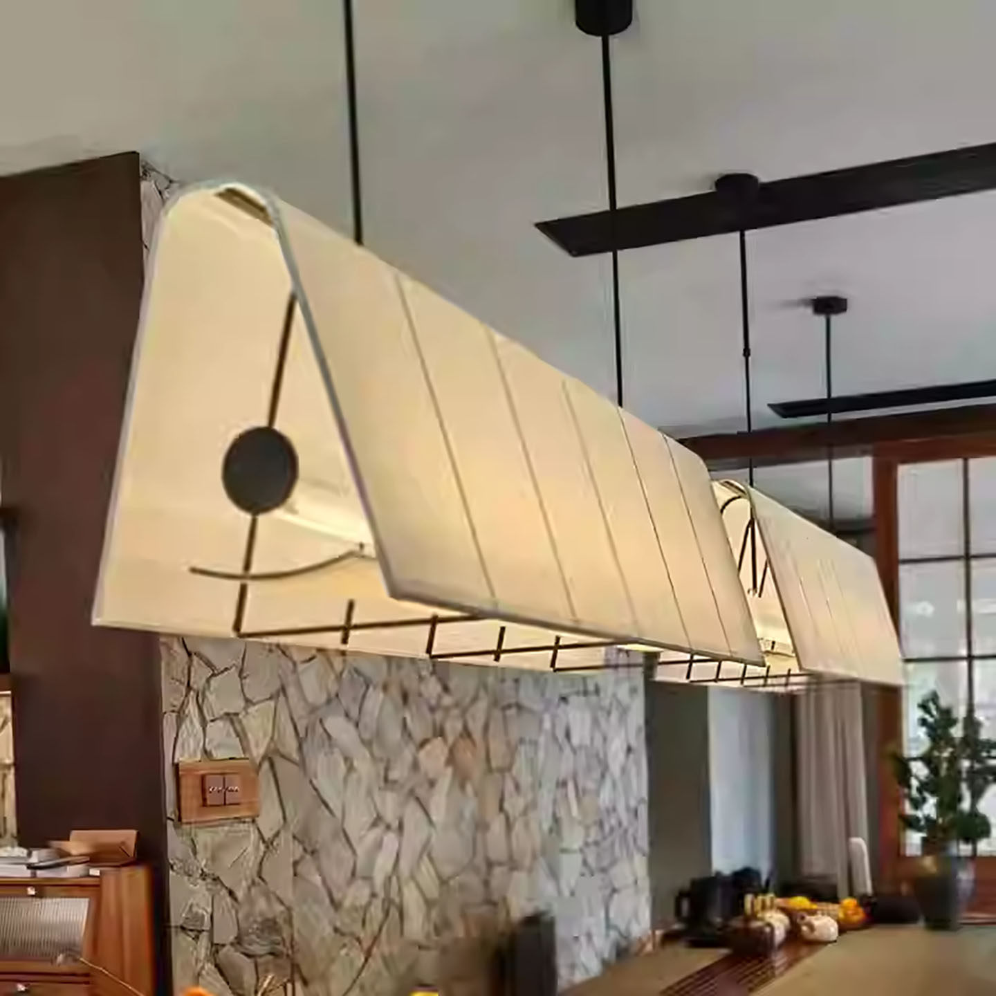 设计师吧台吊灯日式餐厅商用餐饮饭店侘寂风复古布艺长条创意灯具
