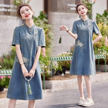 Women's clothing/women's fine dress 2024 summer regular sleeve short sleeve mid-length skirt polyamide fiber (nylon