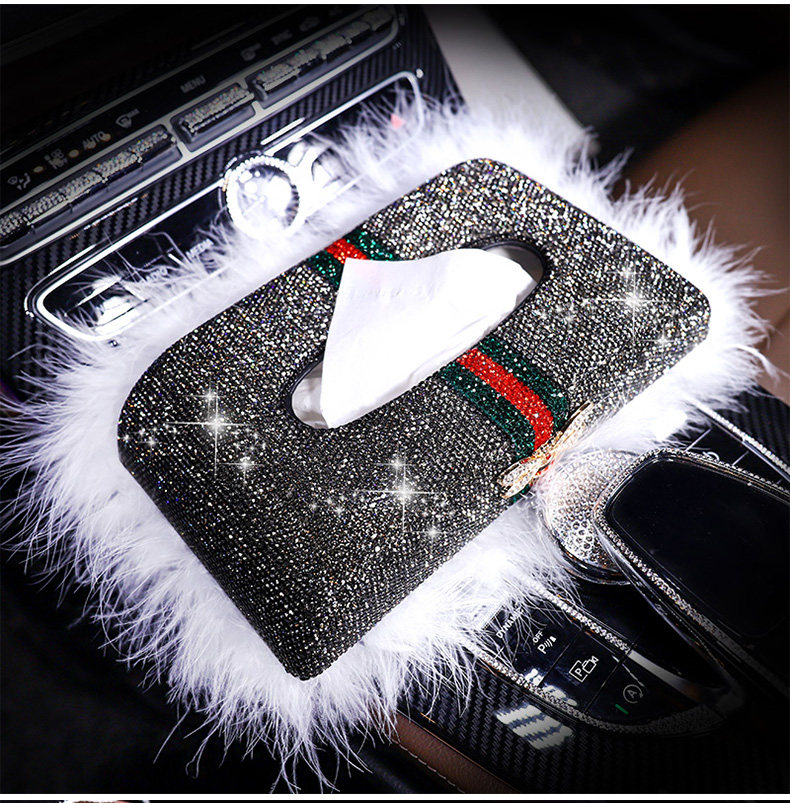 Car Paper Box Seat Type Car Tissue Box High-grade Leather Diamond Bee Tissue Box Creative Car Interior