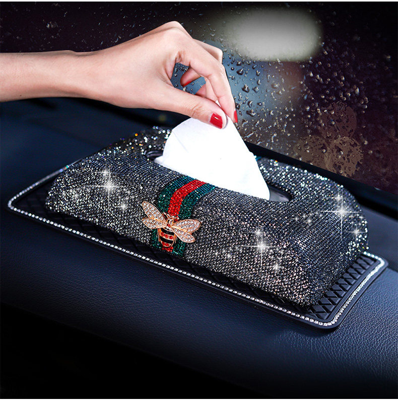 Car Paper Box Seat Type Car Tissue Box High-grade Leather Diamond Bee Tissue Box Creative Car Interior