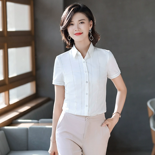 Комбинезон, пиджак классического кроя, летняя рубашка, большой размер, короткий рукав, облегающий крой