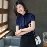 Комбинезон, пиджак классического кроя, летняя рубашка, большой размер, короткий рукав, облегающий крой