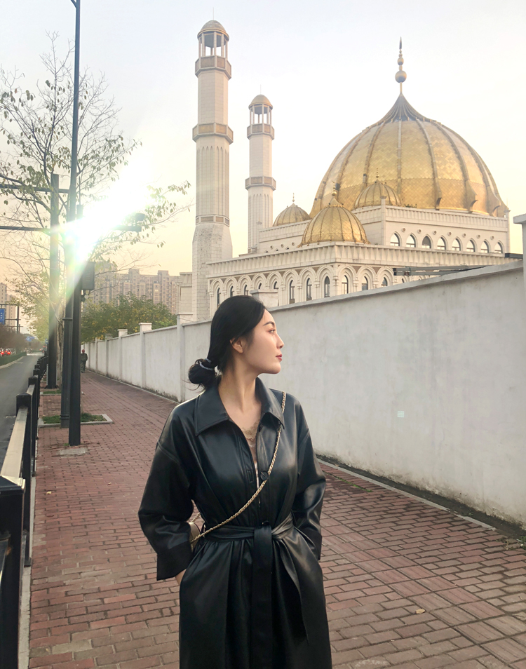 ABchic by AB retro xanh lớn khí chất eo thon đẹp trai áo khoác da dài áo khoác nữ áo da trắng