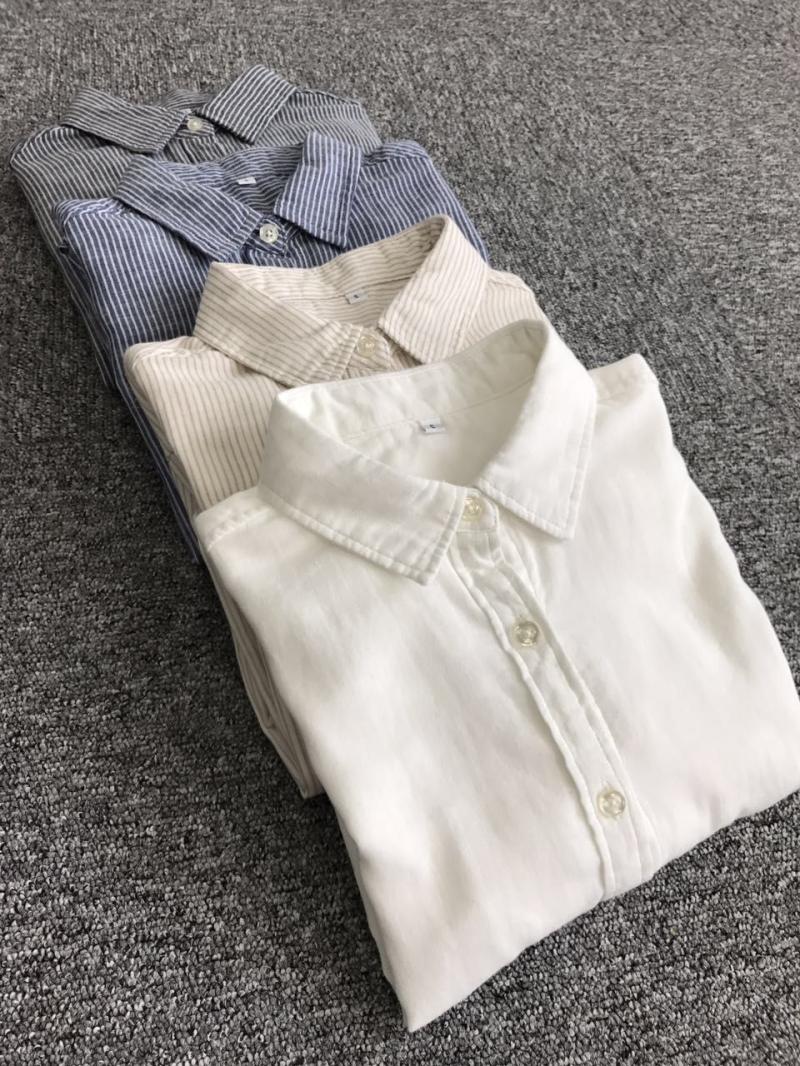 Trả lại cho khách hàng cũ, gió MUJI đặc biệt, mềm mại và thoải mái, thoáng khí, cổ áo điểm hoang dã, áo sơ mi cotton đôi văn chương mẫu áo sơ mi