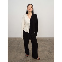 Maryme Fashionality black and white art color color color color color color color - colored wool V - collar short sleeve knitted sweater