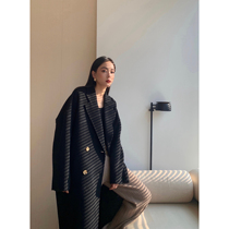 MARYME autumn and winter minimalist oversize profile double-breasted woolen coat womens medium long double-sided wool coat