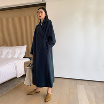 MARYME autumn and winter double-sided cashmere coat Korean version loose long knee black woolen coat womens long