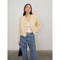 MARYMEs heavy stereo - relief metal round - collar long - sleeved double - row deduction for short - fragrant coat