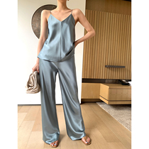 MARYME Japanese water ripple triacetic acid sling high waisted wide leg pants three-piece women summer fashion set