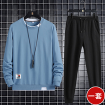  Mens sports pants Spring and autumn Korean version of the trend loose casual pants two-piece suit with handsome drawstring pants