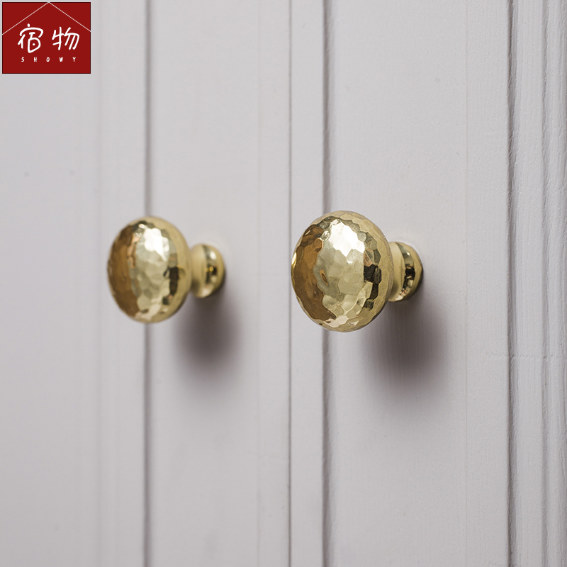 Pure Handmade Hammer Tattoo Light Lavish Mushroom Brass Handle Drawer Closet Door Round Golden Single Hole Small Handle