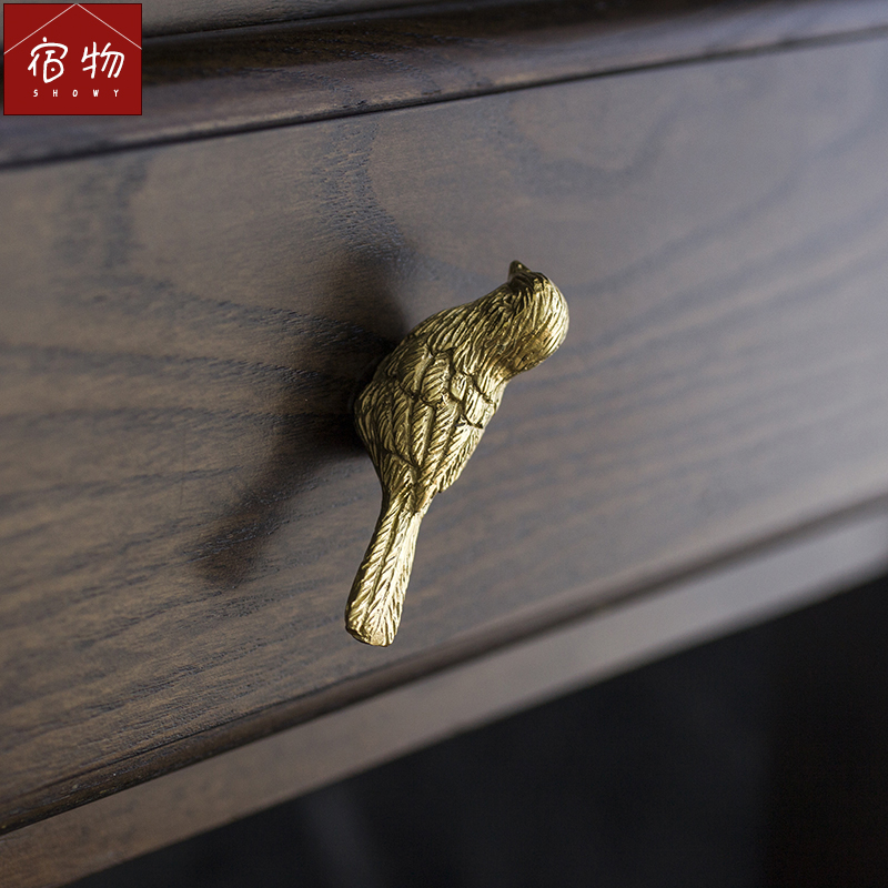 American vintage all copper rich bird handle drawer cabinet cabinet whole cabinet door pure brass single hole handle