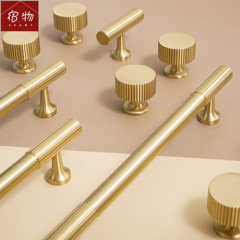 Juku Nordic minimalist light extravagant brass pull handle drawer whole cupboard wardrobe door pure copper gold single hole round small handle