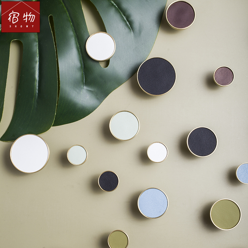 Cebu Showy Children's Room Brass Hands Nordic Minimum Bull Leather Cabinet Door Drawler Cabinet Pure Bronze Round Handle