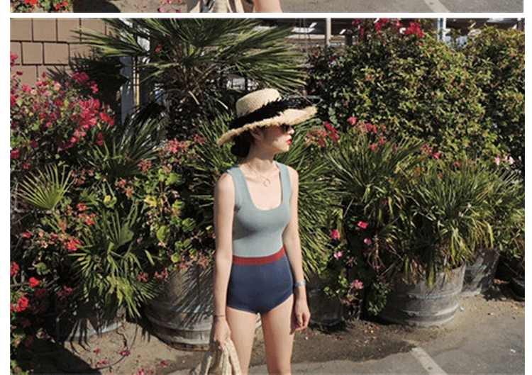 Áo Xiêm Hàn Quốc màu mỏng phù hợp với áo tắm Phụ nữ che giấu bụng mảnh thép mỏng Tập hợp áo tắm kỳ nghỉ bãi biển bikini bikini liền thân màu đen