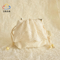 Sac à main blanc célébrité féminine petit parfum hiver cross-body automne et hiver dentelle broderie seau sac forêt sac à bandoulière