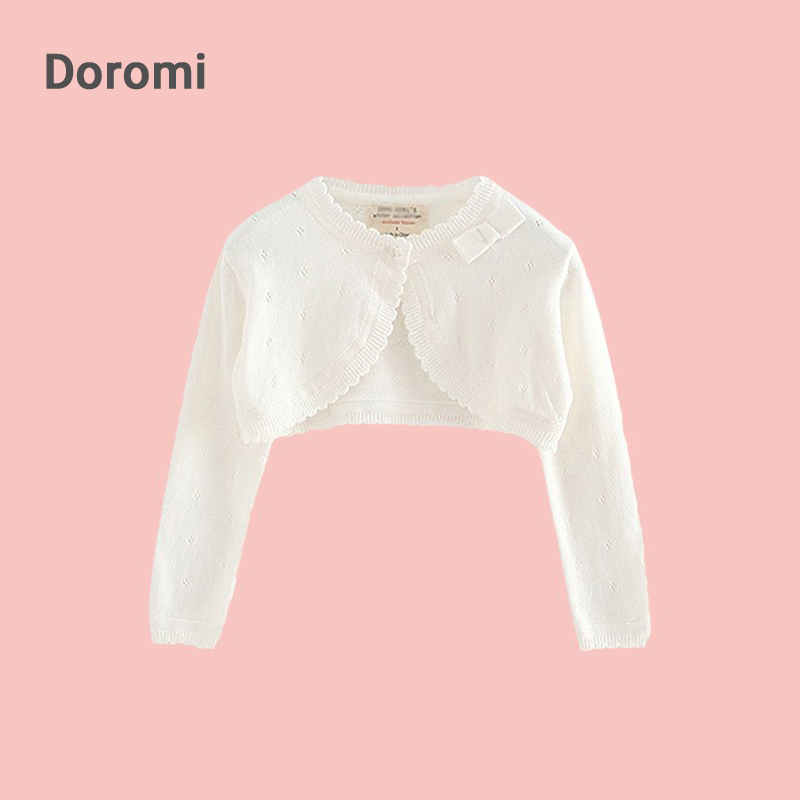 Girls' Outer Cardigan Spring and Summer Baby White Pure Cotton Short Thin Sweater Knitted Shawl Jacket